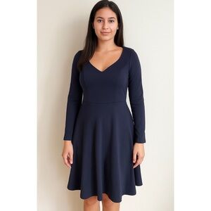 NWT‎ ELOQUII | Navy Blue V-Neck Long Sleeve Knee Length Dress Sz. 14